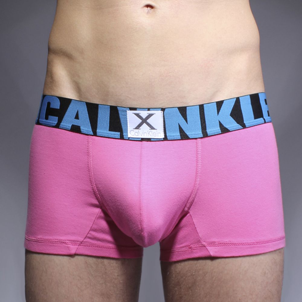 Мужские трусы боксеры хлопковые розовые с синей резинкой Calvin Klein X Word Trunk Cotton