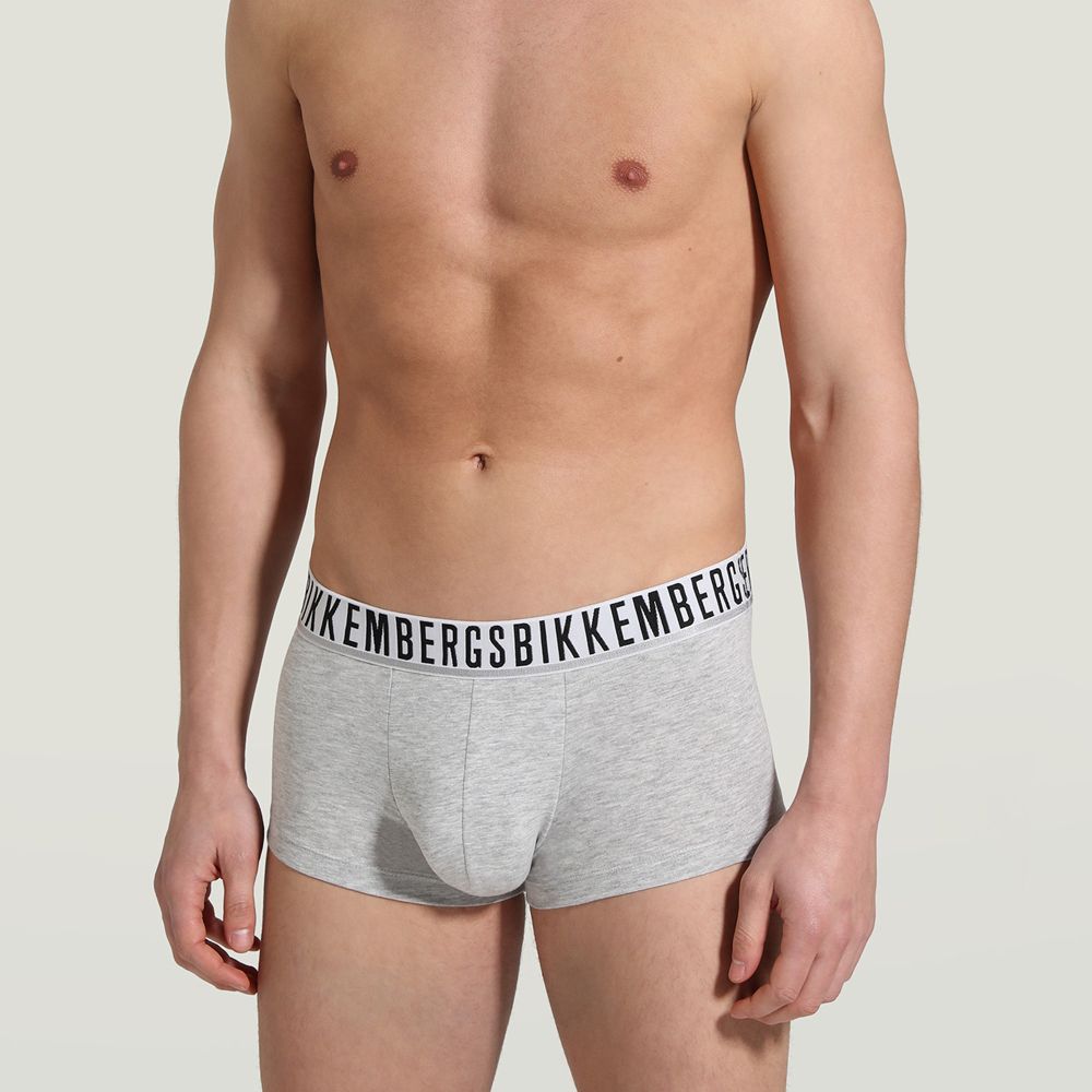 Мужские трусы хипсы набор 3 в 1 серые с белой резинкой Bikkembergs BKK1UTR01TR0033