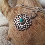 Подвеска МАНДАЛА с  цепочкой, серебро/бирюза