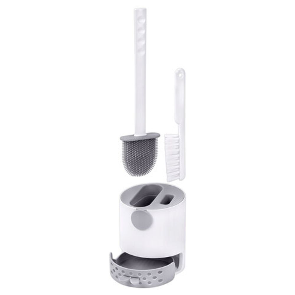 Ершик для унитаза силиконовый (плоский) + щеточка, напольный / настенное крепление, LAIMA, 700561