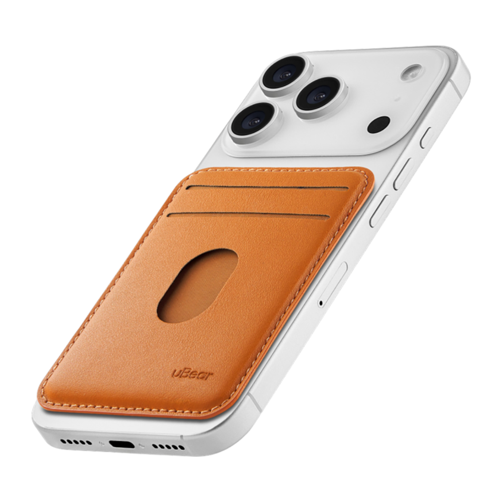 Кожаный чехол-бумажник MagSafe uBear Split Geo Гибридный картхолдер из полиуретановой кожи. Работает с приложением Apple «Локатор». Вмещает до четырёх карт