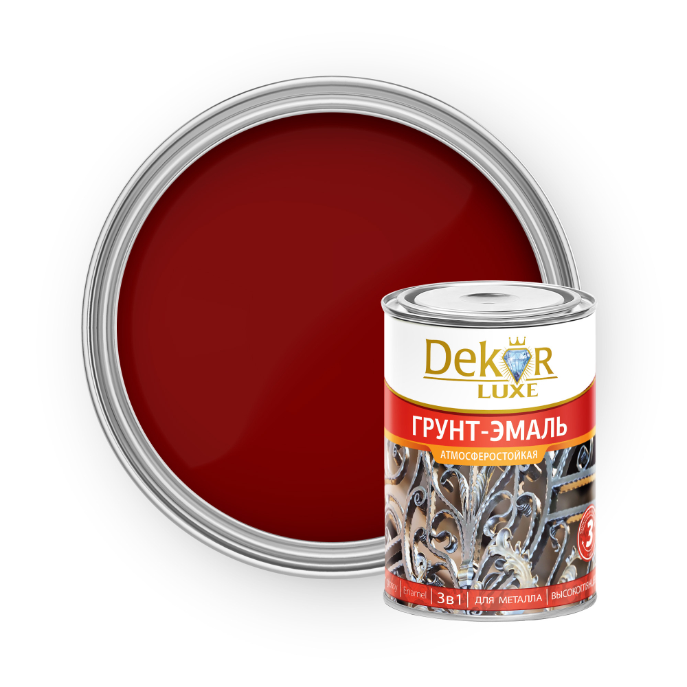 DEKOR LUXE  Грунт-эмаль 3 в 1 атмосферостойкая  Вишневая 0,9кг (Кубанские краски)