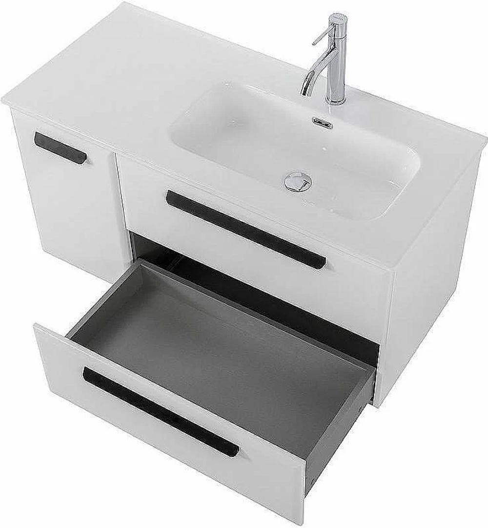 Тумба с раковиной Cezares ECO-CER-N 100 ECO-CER-N-1000-2C-1A-SO-BL белая глянцевая