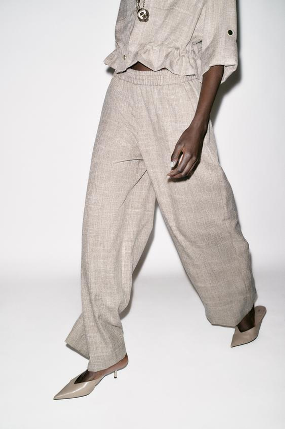 ZARA ШИРОКИЕ БРЮКИ, ПЕСОЧНЫЙ МЕЛАНЖ