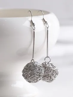 Серьги висячие "Шарик" переплетение, цвет серебро