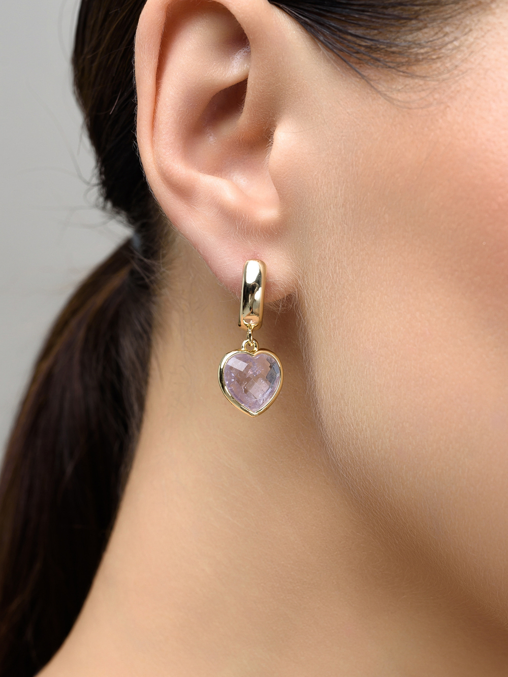Серьги "Amour" gold с аметистом (без блина)