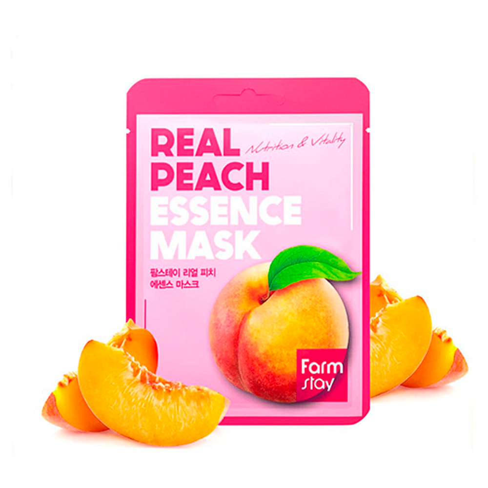 Тканевая маска для лица FarmStay с экстрактом персика Real Peach Essence Mask, 30 мл. Страна производитель: Корея (Уход за лицом)