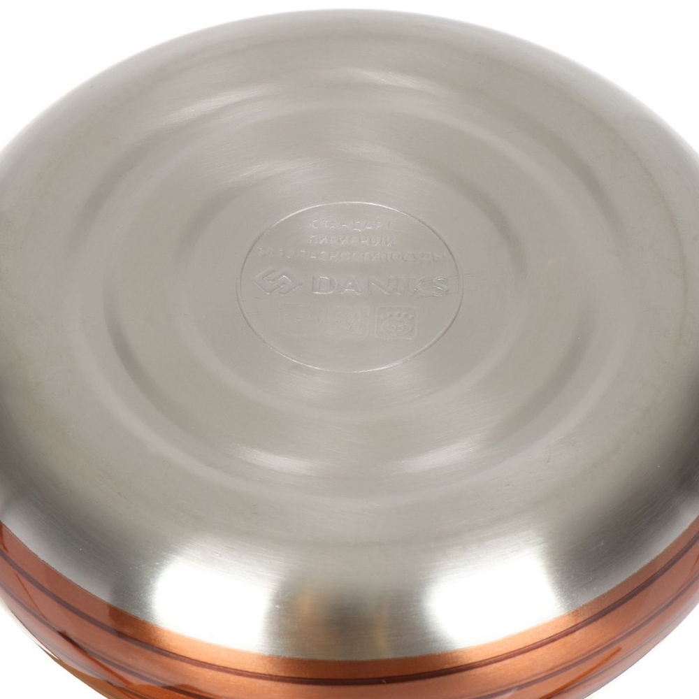 Чайник нерж, 3 л, свист, зеркал, ручк с силик покр, Daniks, индукц, корич, DSC-8797