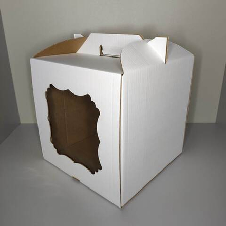 Коробка для торта с окном и ручкой белая 30х30х30 см