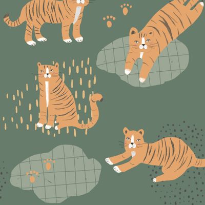 тигры на зеленом