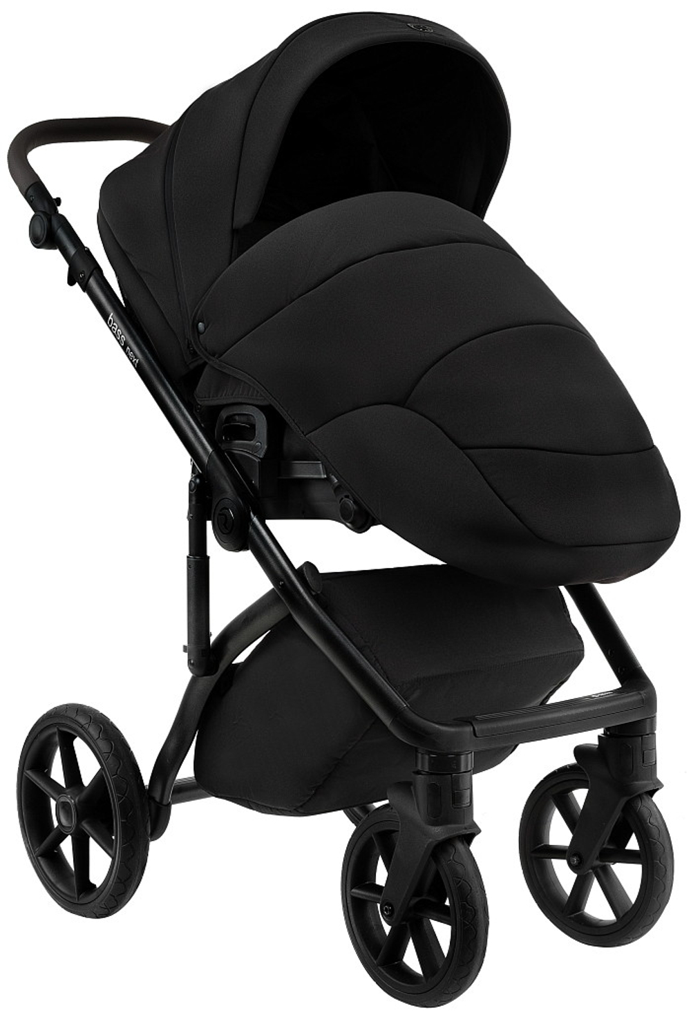 Детская коляска Roan Bass Next 2.0 3 в 1 с автокреслом Pituso Santiso Pro Black BSN/40/2 Caviar Black/Black/руч.Black