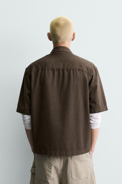 ZARA КУРТКА-РУБАШКА С ВЫШИВКОЙ, КОРИЧНЕВЫЙ