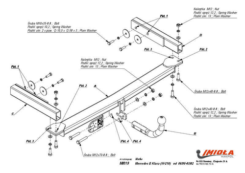 Фаркоп IMIOLA M.019 Mercedes E-Class седан 1995-2002(паспорт и сертификат в комплекте)(без электрики)