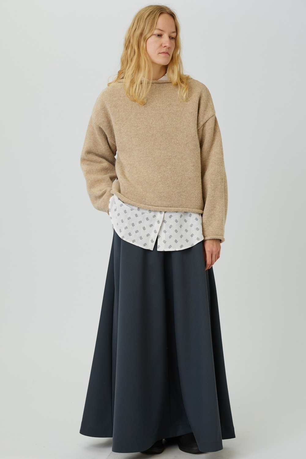 Юбка макси из серо-голубой шерсти