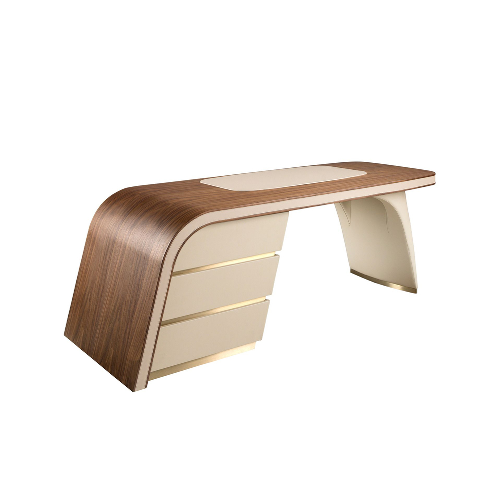 Письменный стол Angel Cerda 3268/DS-23006 из ореха и кремовой экокожи