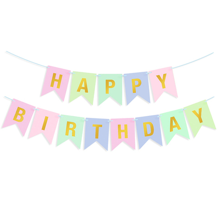 Гирлянда-флажки «Happy Birthday» пастельный микс, 500 см