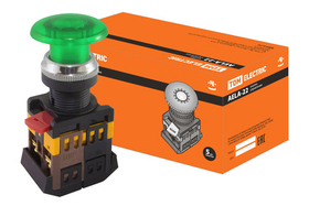 Кнопка "Грибок" AELA-22 зеленый, d22мм, неон, 230В, 1з+1р TDM   SQ0704-0014