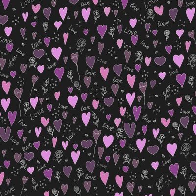 Розовые  и фиолетовые сердечки на черном фоне