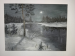 Картина "Зимний вечер". Масло.Кисти.Холст на подрамнике. Масло.31x41 см.
