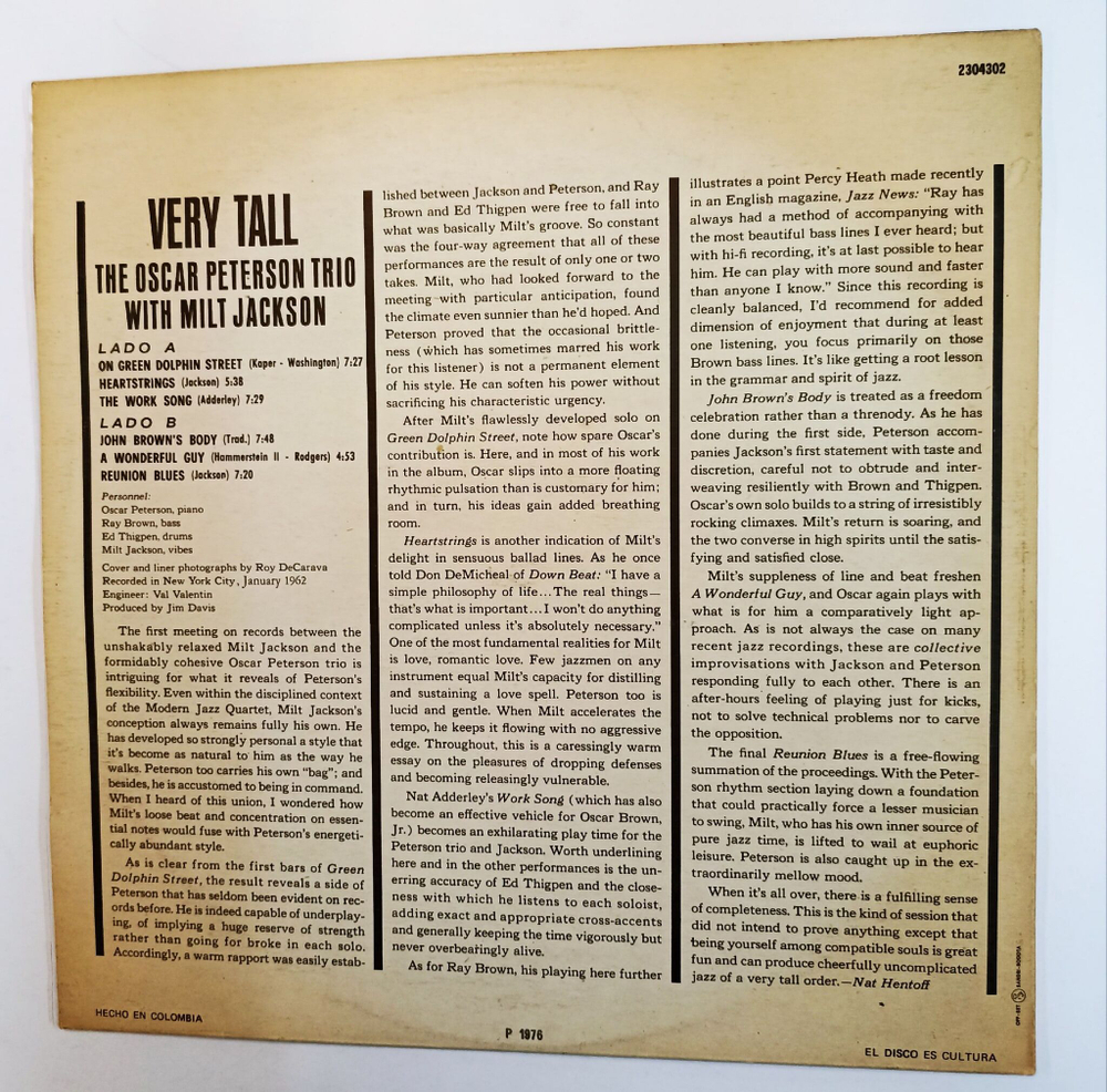 Винтажная виниловая пластинка LP The Oscar Peterson Trio With Milt Jackson Very Tall (Колумбия 1976)
