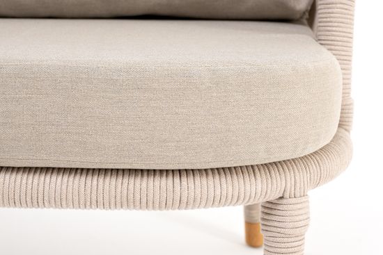 "Верона" кресло плетеное из роупа, каркас алюминий белый муар, роуп бежевый круглый, ткань бежевая 15052