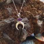 Подвеска ЛУННИЦА с цепочкой, серебро/слоновая кость/аметист