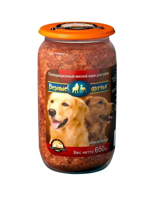 Паштет Верные друзья для взрослых собак, в стеклянной банке, говядина, 8 шт x 650 г
