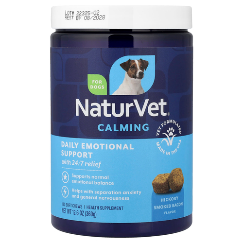 NaturVet, Daily Emotional Support, успокаивающая добавка, для собак, копченый бекон, 120 жевательных таблеток, 360 г (12,6 унции)