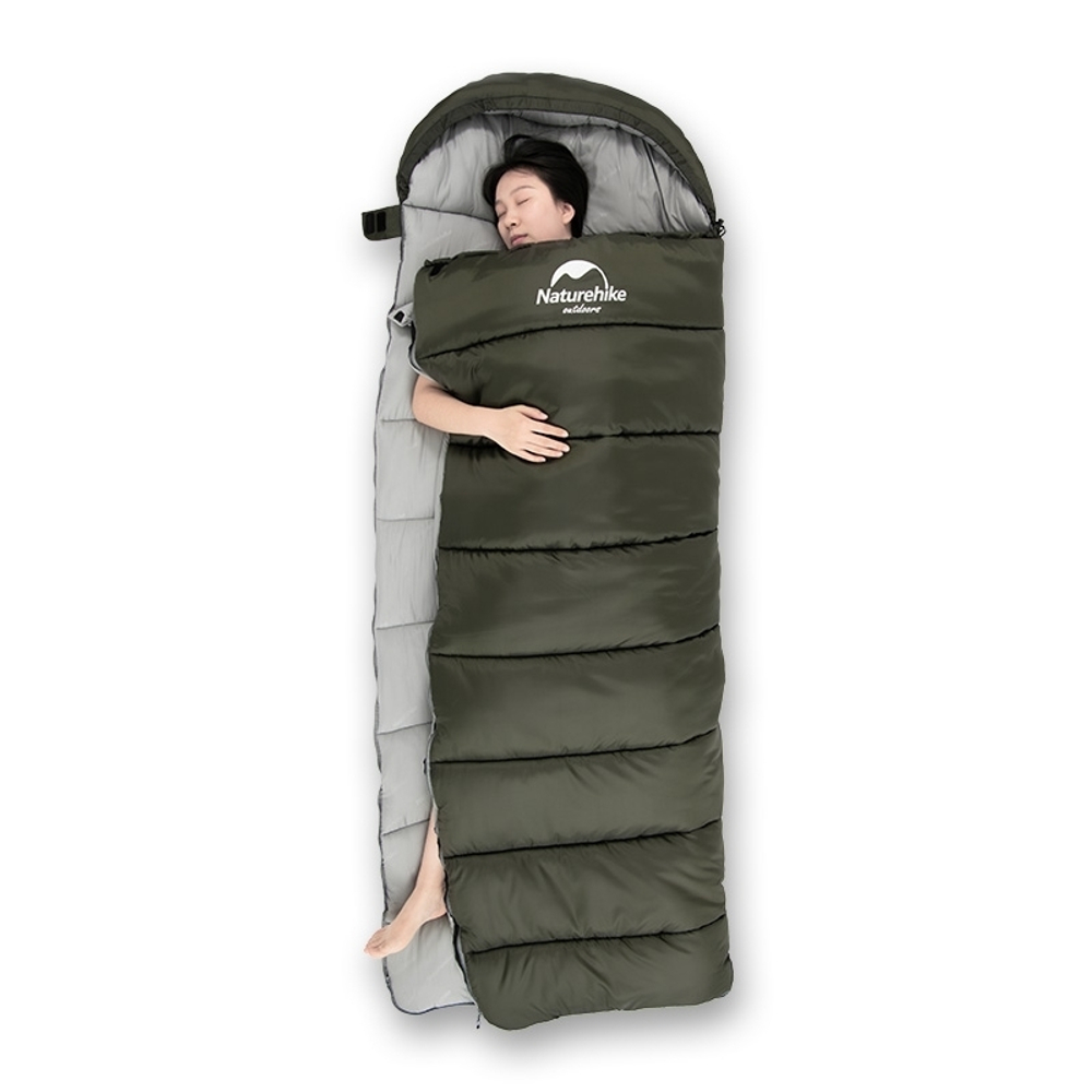 Спальный мешок Naturehike U Series Двойной хлопок осень-зима хаки зелёный U350S, 6927595764329