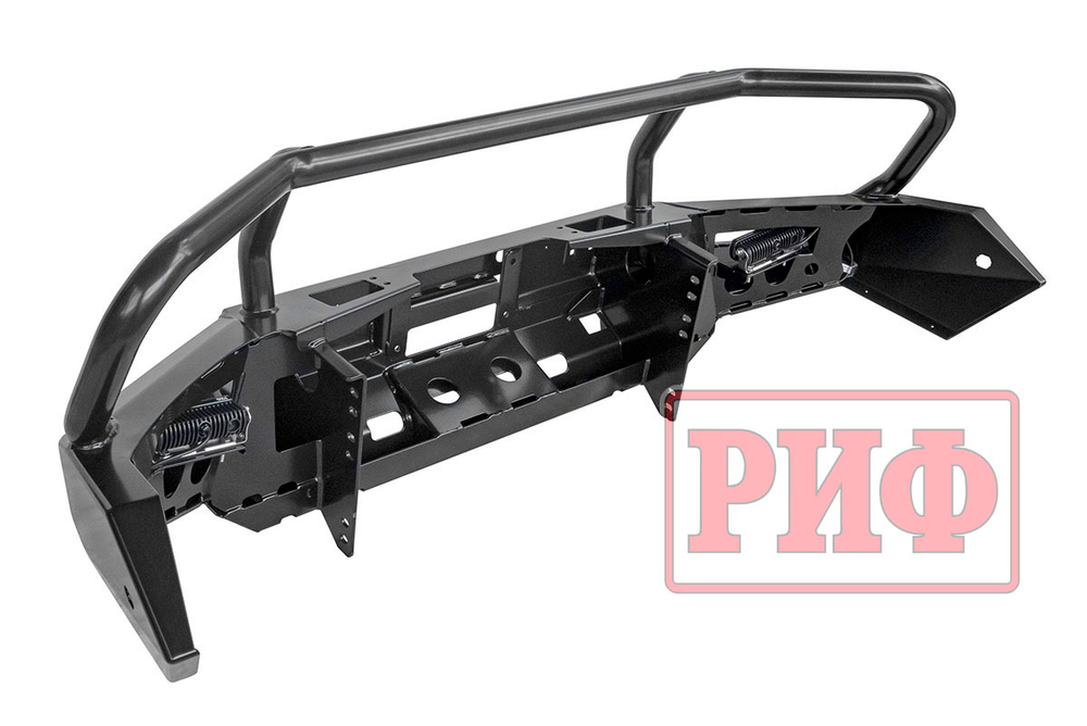 Бампер силовой передний Mitsubishi Pajero Sport 2015-2020 с доп. фарами (арт. B0205), защитной дугой, защитой бачка омывателя, под парктроник РИФ