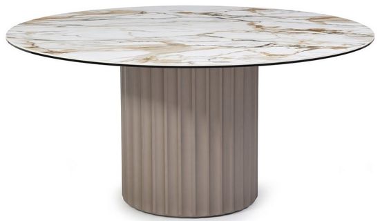 Стол DETROYT 140 Контрастный мрамор, керамика / серый Шампань металлик