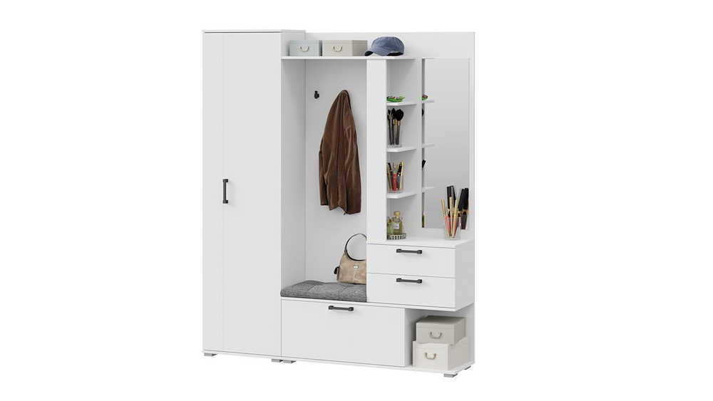 Прихожая с зеркалом комплект мебели Белый Ясень 164х36х200 см