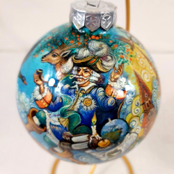 Шар новогодний (круговая роспись Палех) "Барон Мюнхгаузен" в коробке
