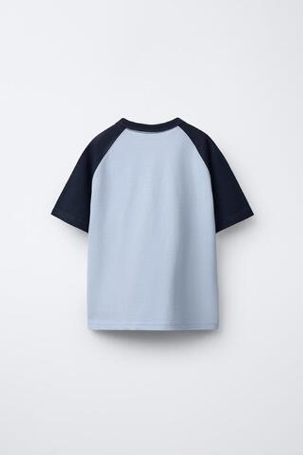 ZARA ФУТБОЛКА РЕГЛАН С ВЫШИТОЙ НАДПИСЬЮ, МОРСКОЙ ЯРКО-СИНИЙ