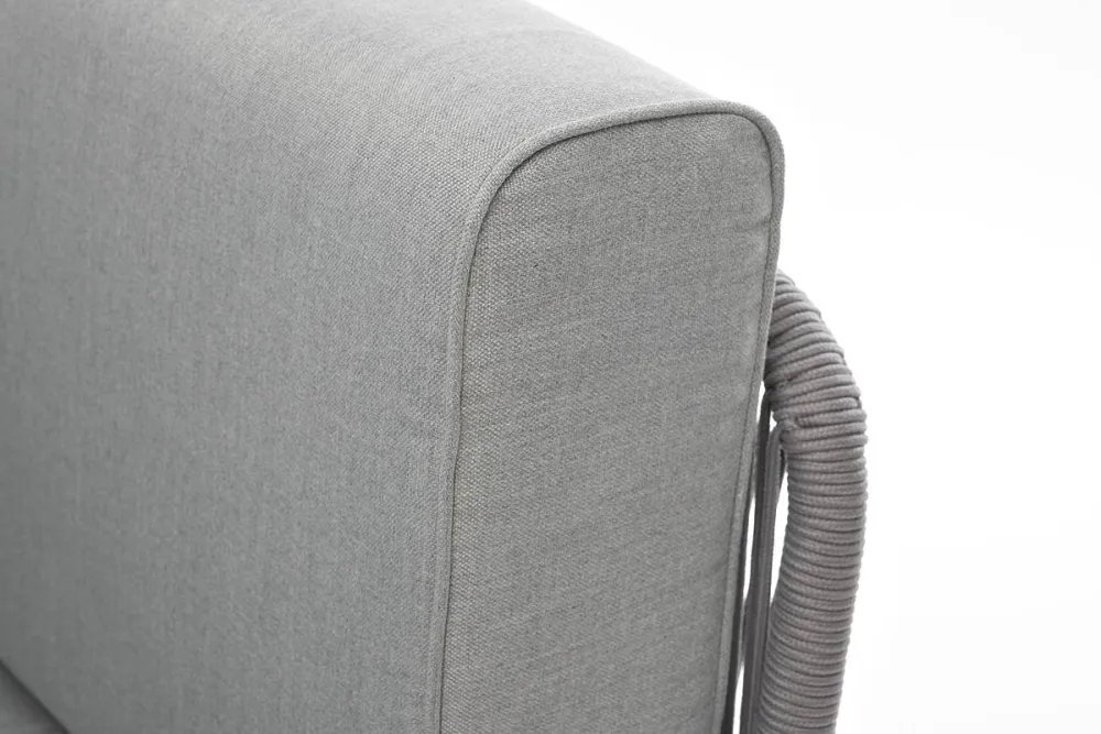 "Канны" угловой модуль плетеный из роупа, каркас алюминий белый шагрень, роуп светло-серый круглый, ткань светло-серая