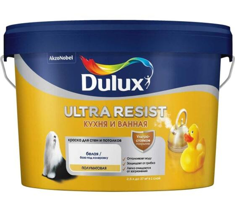 Краска для кухни и ванной латексная Dulux Ultra Resist полуматовая база BW