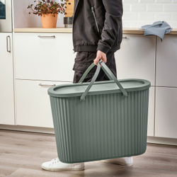 IKEA DAMMÄNG  (ИКЕА ДАММÄНГ)  -  Корзина с крышкой, серо-зеленая, 48 л