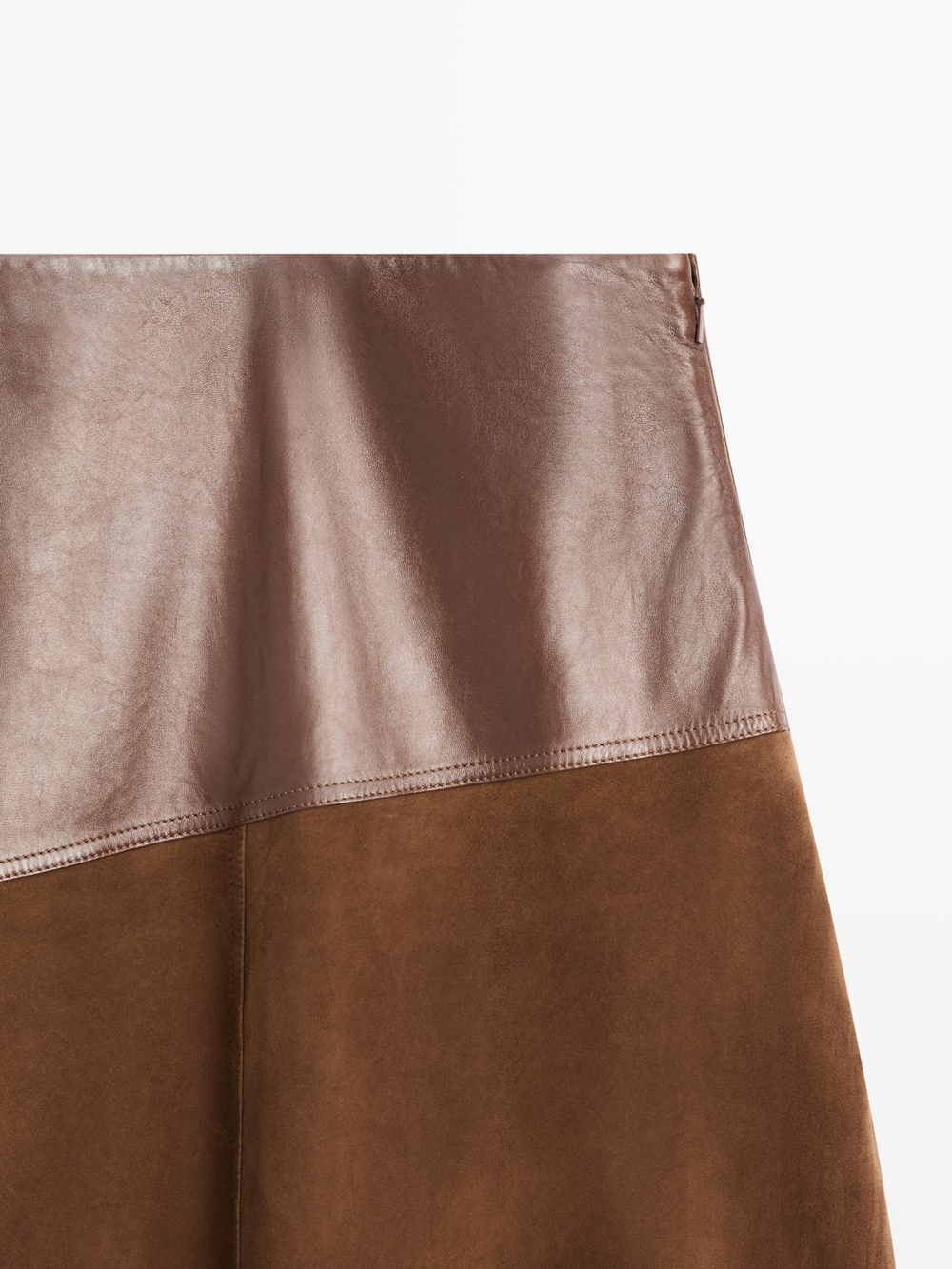 Massimo Dutti Юбка из замшевой кожи наппа с асимметричной кокеткой, коричневый