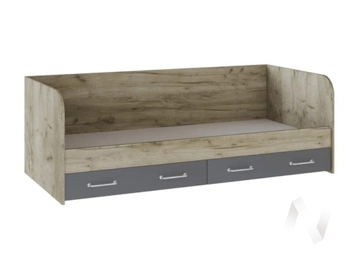 Кровать с ящиками Лофт Детская Колибри (дуб крафт серый/графит серый; камень серый)