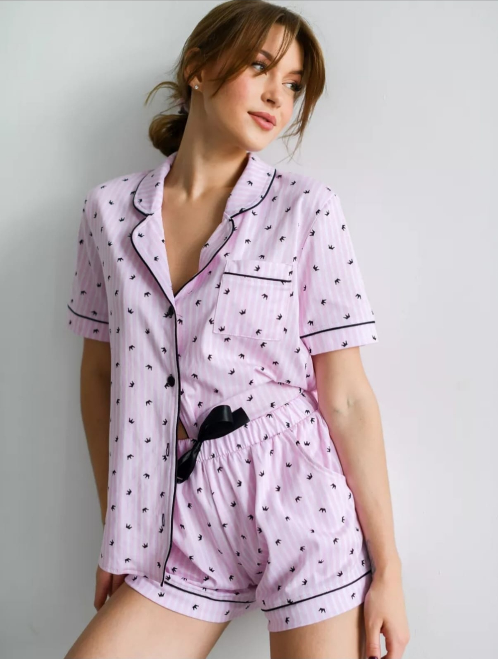 [m]Пижама жен. б/в шорты+рубашка 10083