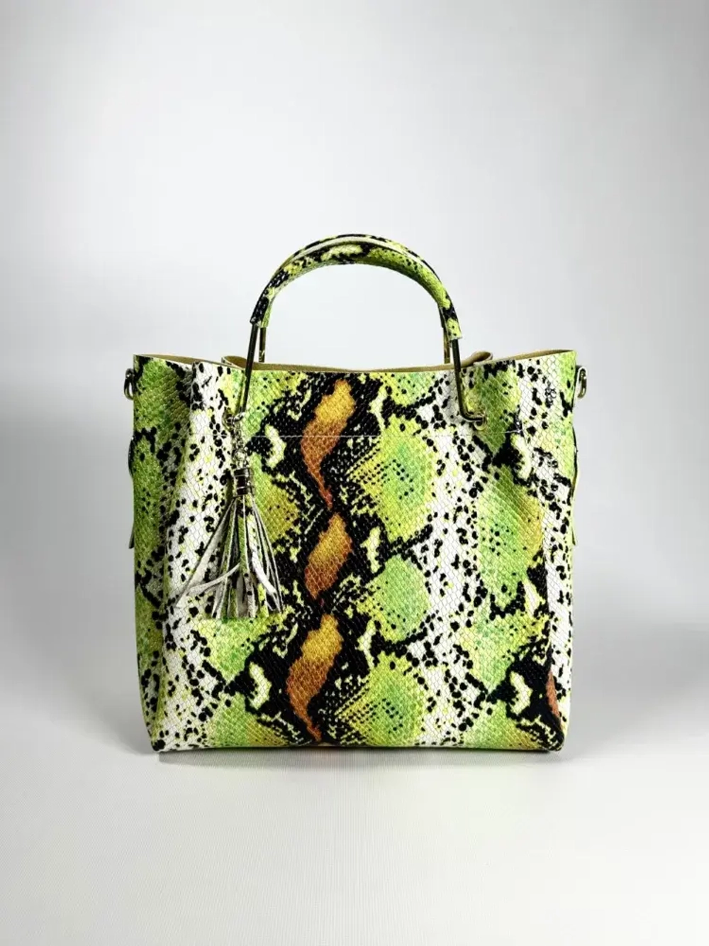 Женская желто-салатовая сумка из натуральной кожи с тиснением питон