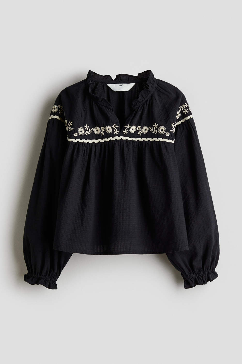 H&M Хлопковая блузка с вышивкой, черный