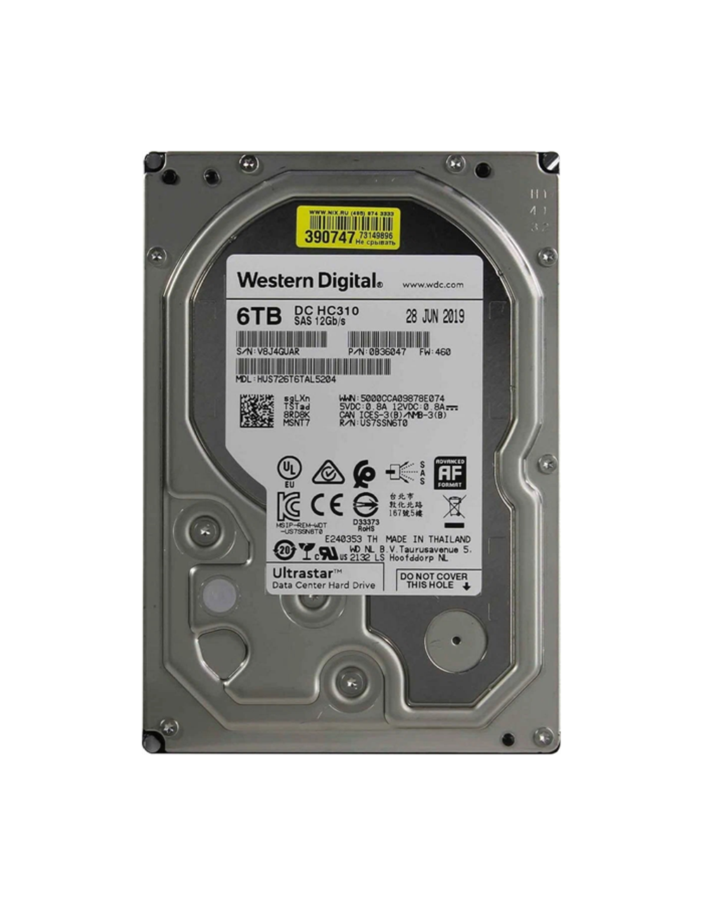 Жесткий диск Western Digital Ultrastar DC HС310 HDD 3.5" SAS 6Tb, 7200rpm, 256MB buffer, 512e (0B36047), 1 year