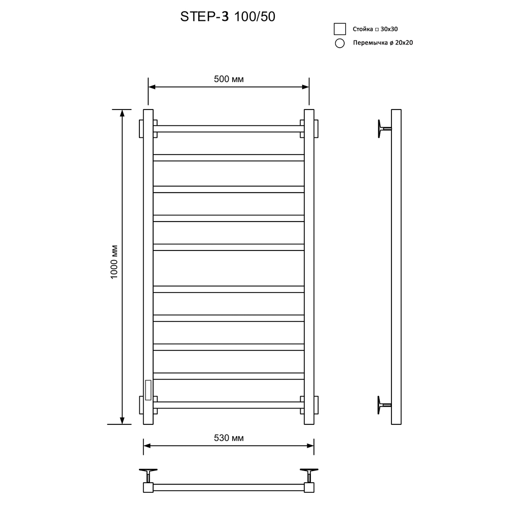 Полотенцесушитель Электрич.кабельный Ника STEP-3 100/50 RAL9016 белый матовый левый тэн