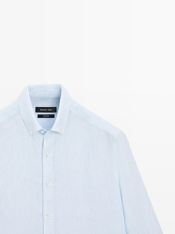 Massimo Dutti Рубашка из 100% льна, стандартного кроя, светло-голубой