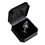 Маленькая серебристая анальная втулка 6см с чёрным кристаллом ToyFa Metal 712003