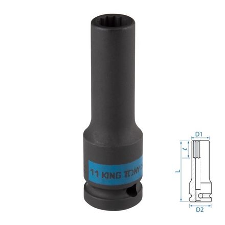 Цена на KING TONY (443012M) Головка торцевая ударная глубокая двенадцатигранная 1/2", 12 мм