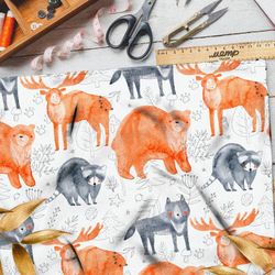 Ткань кулирная гладь сказочные болшие лесные звери