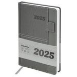 Ежедневник датированный 2025, А5, 138х213 мм, BRAUBERG "Pocket", под кожу карман, держатель для ручки, серый, 115910