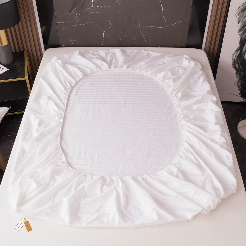 Простыня Страйп Сатин Однотонный Отель белый 100% хлопок на резинке 1x1 RR1CTH03618030